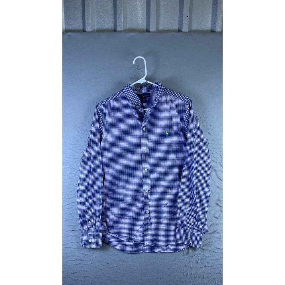 Ralph Lauren Button Down Shirt Boys XL 18-20 Blue Gingham Excellent Long Sleeve